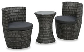 vidaXL 3-részes szürke polyrattan bisztrószett párnákkal