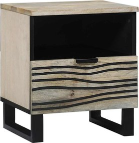 vidaXL Éjjeliszekrény Fehér és fekete 40 x 33 x 46 cm Tömör akácfa