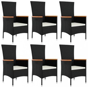 7 részes fekete polyrattan kerti étkezőgarnitúra párnával