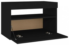 fekete éjjeliszekrény LED-lámpákkal 60x35x40 cm szerelt fa