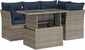 vidaXL 5 részes szürke polyrattan akácfa kerti ülőgarnitúra párnákkal