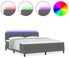 Box Spring Ágy Matrac &amp; LED Sötétszürke 180x200 cm Szövet