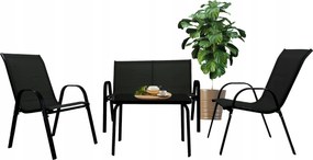 Kerti Bútor Szett Erkély Terasz Asztal Pad 2x Székek Marbella Fekete