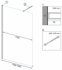 Rea Aero, zuhany paraván 120x195 cm, 8mm átlátszó üveg, fekete profil + EVO polc és akasztó, KPL-K0599