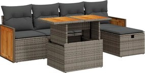 vidaXL 6 részes szürke polyrattan kerti ülőgarnitúra párnákkal