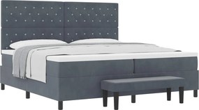 vidaXL Boxrugós ágy matracmal Sötétszürke 200 x 200 cm Bársony