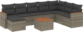 vidaXL 9 részes szürke polyrattan kerti ülőgarnitúra párnákkal