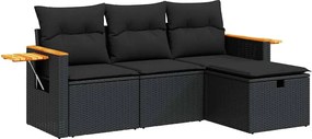 vidaXL 4 részes fekete polyrattan kerti ülőgarnitúra párnákkal