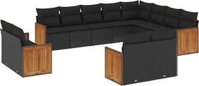 vidaXL 12 részes fekete polyrattan kerti ülőgarnitúra párnákkal