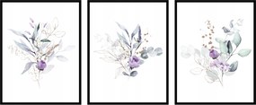 Poszterek virágokkal 3db 13x18cm növények grafika botanika levelek természet