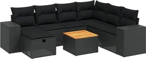 vidaXL 8 részes fekete polyrattan kerti ülőgarnitúra párnákkal