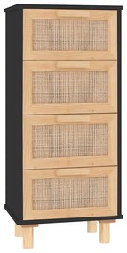 fekete tömör fenyő/természetes rattan tálalószekrény 40x30x90cm