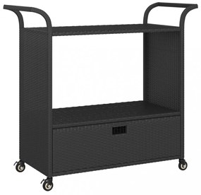fekete polyrattan bárkocsi fiókkal 100 x 45 x 97 cm