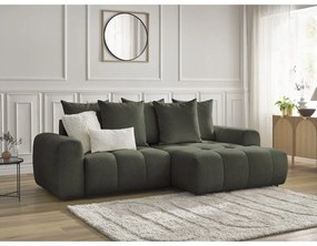 Khaki zsenília kinyitható-tárolóhelyes sarokkanapé (jobb oldali-heverő résszel) Roxelane – Bobochic Paris