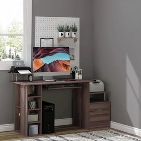 HOMCOM Számítógép Íróasztal 120 cm Több Polccal, Fiókkal, Billentyűzet Tárolóval, Monitor és Nyomtató Állványokkal 152x60x88 cm Barna | Aosom