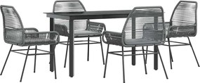 vidaXL 5 részes szürke polyrattan üveg kerti étkezőgarnitúra párnával