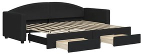 fekete kihúzható szövet heverő fiókokkal 80 x 200 cm
