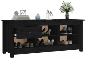fekete tömör fenyőfa cipősszekrény 110 x 38 x 45,5 cm