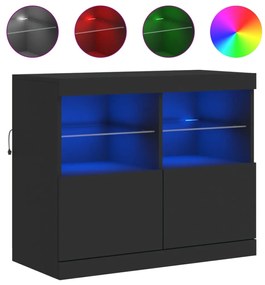 fekete tálalószekrény LED-világítással 81 x 37 x 67 cm