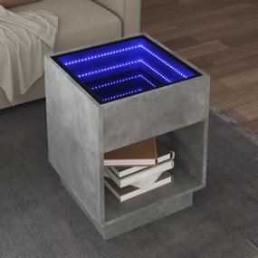 Betonszürke végtelen hatású LED-es dohányzóasztal 40x40x50 cm