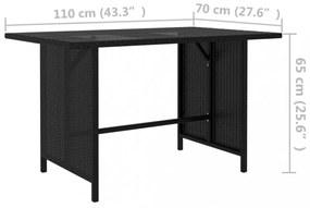 fekete polyrattan kerti étkezőasztal 110 x 70 x 65 cm