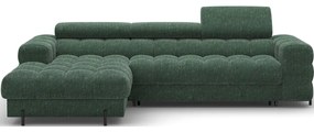 Zöld buklé kinyitható-tárolóhelyes sarokkanapé (bal oldali-heverő résszel) Felro – ELTAP