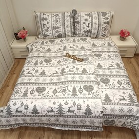 Pamut lepedők Karácsonyi lepedők Rénszarvasszürke TiaHome - 1x Párna 90x70cm, 1x Paplan 140x200cm
