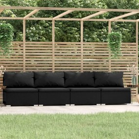 vidaXL fekete négyszemélyes polyrattan kanapé párnákkal