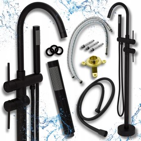 Kádtöltő csaptelep szabadonálló Kádhoz fekete Fürdőszobai hosszú kifolyócsővel