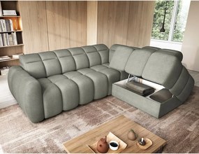 Szürkészöld buklé kinyitható-tárolóhelyes sarokkanapé (jobb oldali-L alakú) Falconn – ELTAP