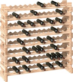 HOMCOM Fenyőborospolc, Borospince 8 Polccal 96 Üveghez és Maximum 100 kg Teherbírással, 114x28x113.5 cm, Természetes Fa | Aosom