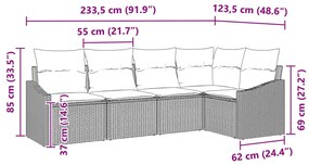 5 Darabos Kerti Kanapé Készlet Párnákkal Világosszürke Poli Rattan