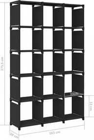 15 rekeszes fekete szövet polc 103 x 30 x 175,5 cm