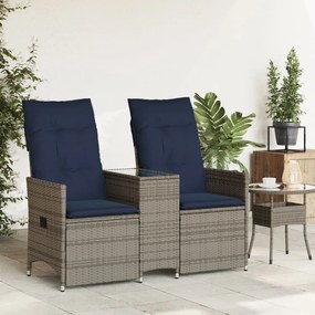 kétszemélyes dönthető kerti kanapé asztallal, szürke polyrattan