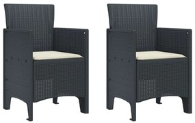 Kerti Szék 2 db Antracit, Krém Műanyag Rattan Standart Tartós