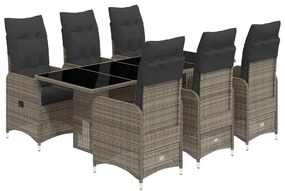 7 részes szürke polyrattan kerti bisztrógarnitúra párnákkal