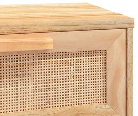 barna tömör fenyő és természetes rattan kisasztal 80x30x75 cm