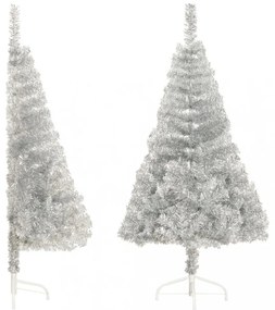 ezüstszínű PET fél műkarácsonyfa állvánnyal 150 cm