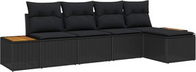 vidaXL Kerti Kanapé Szett párnával tárolóval 6 pcs Fekete Polyrattan