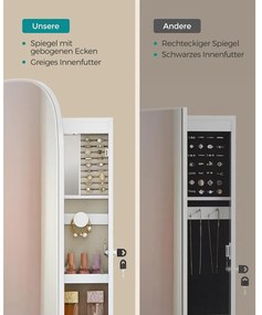 SONGMICS LED-es tükör ékszertárolóval 10×42×108 cm, fehér