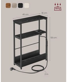 Keskeny oldal asztal töltő funkcióval 3 polcos, 18 x 45 x 58 cm tinta fekete