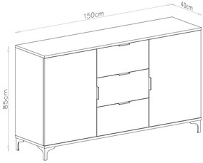 Mazzoni LANA K-150S komód Bézs (Pezsgő) - 2 AJTÓS FIÓKOS KOMÓD