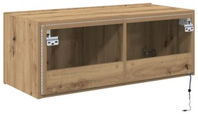 LED világítással ellátott TV fali szekrény, kézműves tölgy, 80x35x31 cm