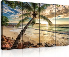 Vászonkép 120x80 Trópusi naplemente paradicsom tengerpart pálmafa óceán szellő arany
