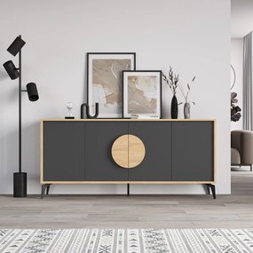 Fekete-natúr színű alacsony komód tölgyfa dekorral 180x82 cm Vae – Marckeric