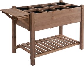 Outsunny Emelt Virágágyas Növény Box 8 Osztott Rácsos, Összecsukható Polcos Virágcserép Fűszerágy Szilárd Fa Barna 123 x 54 x 80 cm | Aosom