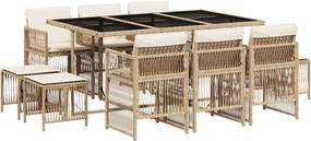 vidaXL 11 részes bézs polyrattan kerti étkezőgarnitúra párnákkal