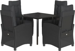 vidaXL 5 részes fekete polyrattan kerti étkezőgarnitúra párnákkal