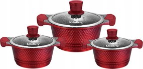 Piros márvány indukciós gáz főzőedény szett 6db-os