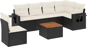 vidaXL 7 részes fekete polyrattan kerti ülőgarnitúra párnával
